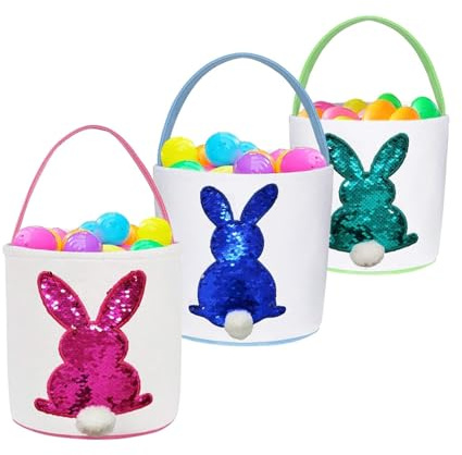 Ficlwigkis Easter Basket - 3PCS Easter Baskets for Kids Easter Bunny Easter Baskets Easter Egg Baskets for Easter Gifts Easter Egg Hunt (Colourful 1)