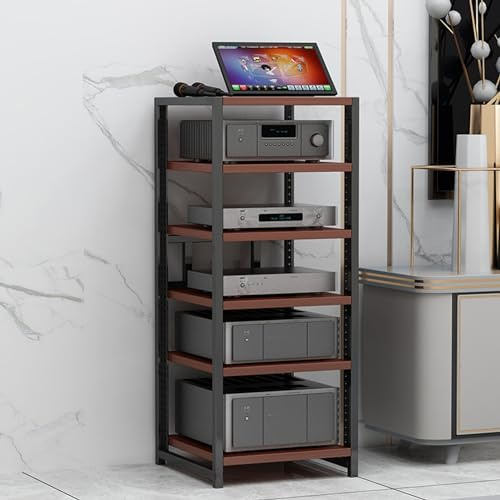 ASumPio Av-Medienständer, Eckregal Für Plattenspieler, Stereoschrank, Audio-Rack, Tower-Komponentenschrank Mit Höhenverstellbaren Holzregalen Für Zuhause/Büro/Kino,B-6-Tier