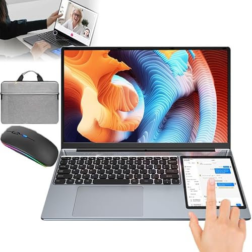 Notebook Portatile 2 in 1 Con Borsa per Computer (Risoluzione 1920x1080), Touch Screen per Laptop a Doppio Schermo (15,6+7), Per Design Da Ufficio Aziendale,white-16G+128G