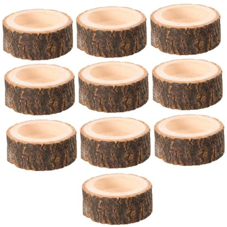 GRIRIW 10pcs Wooden Candle Sticks Holder Tealight Holder Tray Indoor Lanterns Rustic Votive Candle for Centerpiece