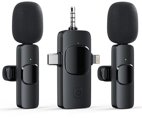 3 in 1 Wireless Lavalier Microphone for iPhone Android Camera USB-C, Noise Canceling Wireless Mini Microphone for YouTube, TikTok, Vlog, Game Live Streaming, Interviews, Video Recording