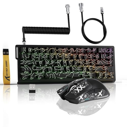 ATTACK SHARK X68PROHE Tastatur+X11 Maus Wireless Gaming Set &C01PRO Coiled | BT/2.4G/Wired, 8Khz Rapid Trigger Magnetischer Schalter, PixArt PAW3311 Sensor, 22K DPI, Magnetische Ladestation - Schwarz