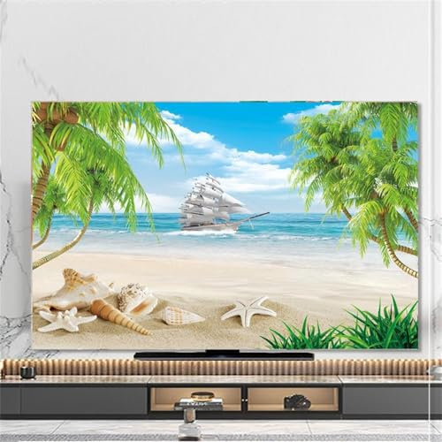 Hixingo Cubierta Antipolvo para TV, Funda para Televisor Elástico Protector para Smart TV, Cubierta de Televisión Pantalla de Funda Modas impresión de Playa Océano (Estrella de mar,80)