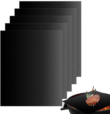 Tapis de gril – Tapis de barbecue extra large | Tapis de cuisson pour barbecue extérieur | Lot de 5 feuilles anti-adhésives résistantes à la chaleur | Tapis de cuisson personnalisable pour barbecue Fi