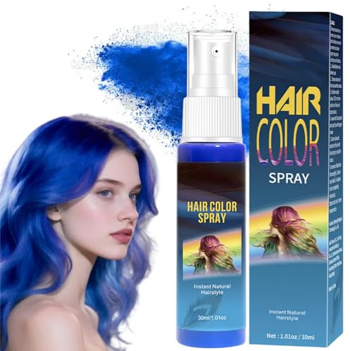 Temporary Hair Colour Spray,Temporary Coloured Hairspray,Washable Hair Spray Colour,Instant Hair Dye,Washable One Time Hair Dye Spr/ay for Adult,for Christmas,Halloween,Party,Cosplay(Blue,30ml)