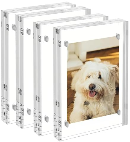 DEANKEJI 4 Stück Magnet-Bilderrahmen,12x7 cm,Acryl,Doppelseitig Transparent | Robust & Bruchsicher,Magnethaftung an Kühlschrank,Ohne Bohren/Kleben,Farben Klar,Für Fotos,Notizen,Tickets,für Zuhause,Büro