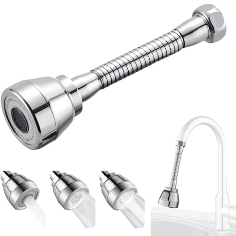 UIHRLM Kitchen Tap Spray Head, 360°Swivel Adjustable Faucet Extender with 3 Water Modes, Universal Flexible Tap Sprayer Attachment Fit 22mm/24mm Standard Taps Adapter for Kitchen Sink (Siliver, Big)