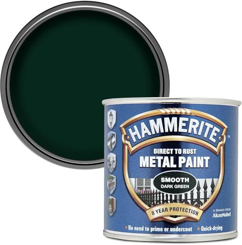 Hammerite Direct to Rust Metal Paint | Quick Drying | No Primer or Undercoat Needed | Up to 8 Years Rust Protection | Smooth Dark Green | 250ml