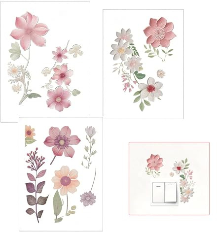 3PCS Flower Switch Stickers, Stitch Wall Stickers for Bedroom Decor, Light Switch Sticker for Easy Application, Suitable for Decorative Wall Sticker in Offices Corridors Study Rooms or Dormitories