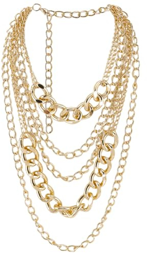 SOFPLATE Fake Gold Multi Layer Necklace 11.8In/30cm Punk Chunky Necklace Cuban Aluminum Layered 80s 90s Link Chains Fancy Dress Costume Jewellery Outfit Festival Music Accessory for Clothing Bar Party | Punk Chunky Cuban Aluminum Layered, 80s 90s Link Chains, Fancy Dress Costume Jewellery, Festival Music Accessory