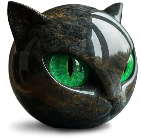 SMELEYOU Luxury Black Cat Stone Sculpture Lucky Gemstone Resin Cats Figurines with Green Eyes Refined Present for Home Office Halloween Decor