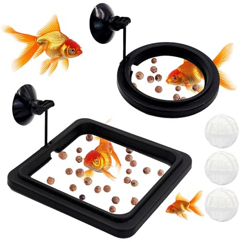 5 pièces en Plastique Anneau d'alimentation avec Une Coupe d'aspiration & Boule de Filtre, Petite Anneaux d’Alimentation d’Aquarium, Anneaux De Plantes Flottantes pour Goldfish, Noir (Style 2)