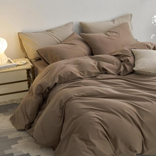 Sedefen Bettwäsche 135x200 cm Baumwolle Braun,Oeko-TEX zertifizierte Bettwäsche Set,Baumwollbettwäsche mit Reißverschluss und 1 Kissenbezug 80x80 cm