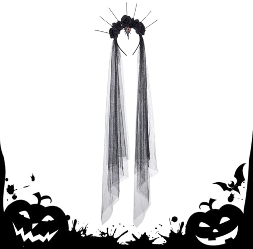 Générique Diadem Halloween – Gothic Stirnband mit Schleier, Zubehör für Halloween, Kopfschmuck für Partys, Hochzeiten, Maskenbälle und Cosplay