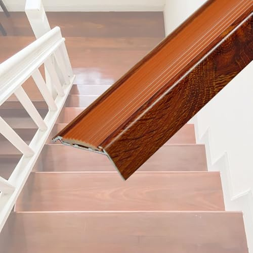 Profilo per Bordi Scale in Metallo Effetto Legno, 100/150cm Profilo Angolare per Gradini In Alluminio, Protezione per Scale in Gomma Antiscivolo(110x5x2cm)