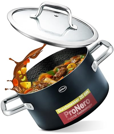 RÖSLE EBONIC Kochtopf 20 cm mit Deckel, Induktionstopf PFAS-frei | ProNero Keramik Antihaftbeschichtung, PFAS-frei, backofenfest bis 260 °C, Innenskala, ideal für Suppen und Nudeln