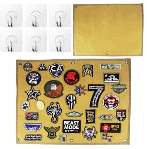 SHUOHONG Patch Board Organizer 60 x 45 cm vägglapp, med öglor vikbar taktisk väggpanel taktisk patchhållare taktisk arrangör lappar matta (brun)