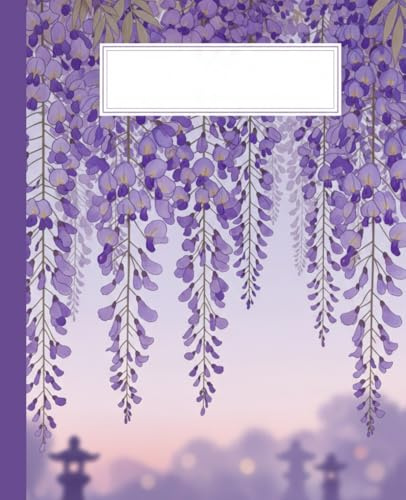 Dreamy Japanese Wisteria Garden Composition Notebook: A Purple Scenery Aesthetic Journal | Zen Landscape with Stone Lanterns and Flowers | College Ruled Notebook for School and Meditation