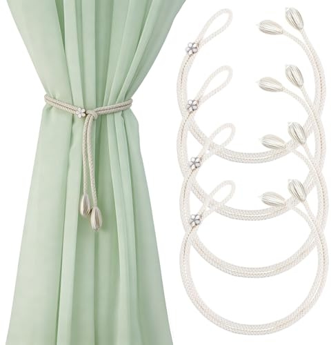 FAINCA 4 Stück Gardinenhalter Wand Raffhalter für Gardinen Raffhalter für Vorhänge Verstellbar Gardinenband 48cm Boho-Stil Vorhanghalter Curtain Tiebacks für Wohnzimmer Schlafzimmer Kinderzimmer Küche