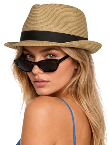 Zylioo Sonnenhut XL/XXL Strohhut Großen Kopf Hut UPF50+ Sommerhut Trilby Fedora Hut Kubanischer Strandhut