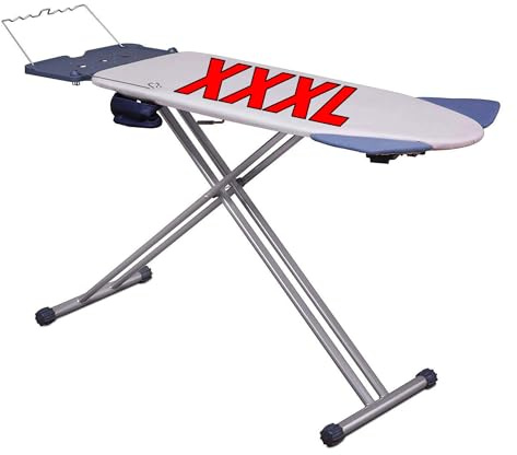 Asse da Stiro XXXL Extra-Large Professionale, 8 Funzioni, Alette Retrattili Brevettate, Altezza Regolabile 6 Livelli, Porta Ferro e Appendi camicie - Rivestimento 100% Cotone