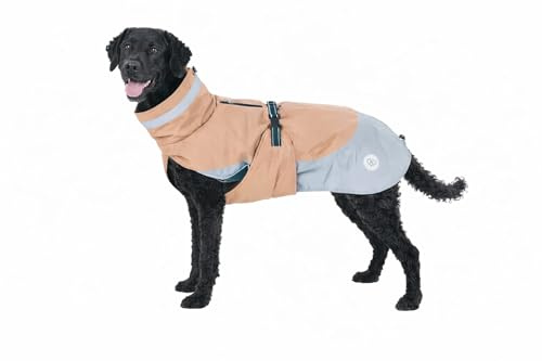 Bloom Hundemantel Warm Taupe 55 cm – Wasserdichter, windabweisender Hundemantel mit warmen Fleece-Futter, reflektierende Hundejacke für Herbst & Winter, mit Leinenöffnung & verstellbarem Bauchgurt