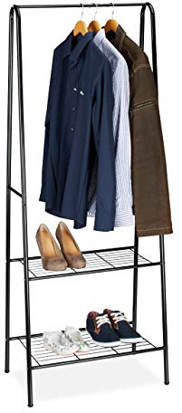 Relaxdays Perchero Burro Sandra con 2 Estantes y Barra para Ropa, Metálico, Acero, 160 x 61,5 x 38 cm, Negro