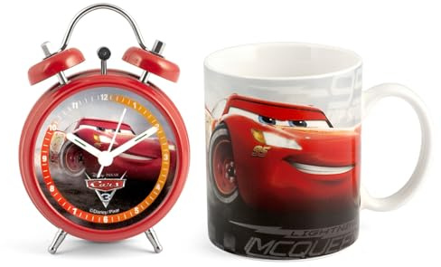 HOME Disney Cars Set Despertador Taza, Porcelana, Rojo, 2 Unidad