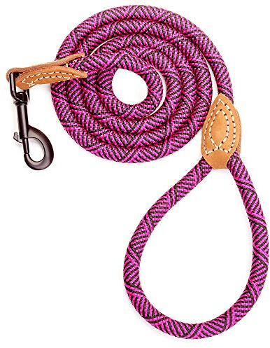 Mile High Life | bergsklättring, hundkoppel hundtillbehör med kraftigt metall robust lås | äkta läder, skräddarsydd anslutning med starka sömmar (varm rosa, 152 cm (paket med 1))