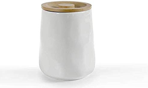 Gicos Barattolo biscottiera Contenitore Zucchero caffè Sale in Ceramica Bianco 12 * 16 cm Tappo in Legno ermetico IPP-780509