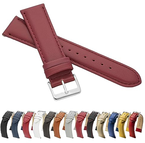 MARCHEL Glattleder 20 mm Rot XL LLB-40 Extra Lang Lederarmband Echtleder Uhrenarmband Uhrband Rindsleder Feines Leder Uhr Band