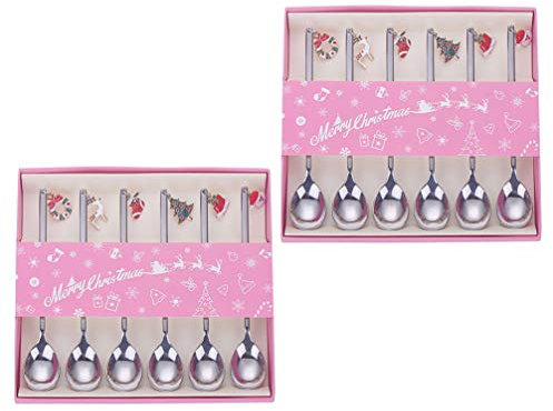 Amosfun Weihnachten Kaffeelöffel Edelstahl Rührlöffel Dessertlöffel Mischlöffel Teelöffel mit Weihnachten Anhänger Charm für Bar Café Küche Weihnachten Silvester Tischdeko Silber 12 Stück