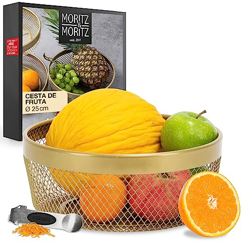 Moritz & Moritz Corbeille à fruit en métal doré 25 cm - Coupe a fruit métallique doré - Panier pour cadeaux, fruits, légumes et pain