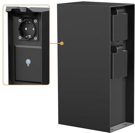 ledscom.de Garten Steckdosensäule POMI für außen, IP44, Smart Home, WLAN, Alexa, 3-Fach, Edelstahl, schwarz, eckig, 23 cm