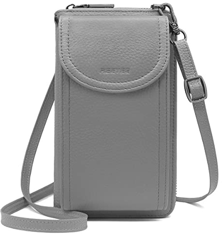 Handytasche zum Umhängen RFID Schutz Geldbeutel Damen Handy Umhängetasche Leder Viele Fächer Handy Schultertasche mit 12 Kartenfächer Klein Crossbody Handytasche Geldbörse für Frauen (dunkelgrau) …