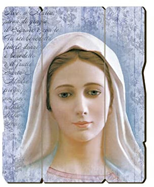 Fratelli Bonella | Cuadro de madera contorneado estilo vintage de la Virgen de Medjugorje f.to19 x 24 cm | Made in Italy