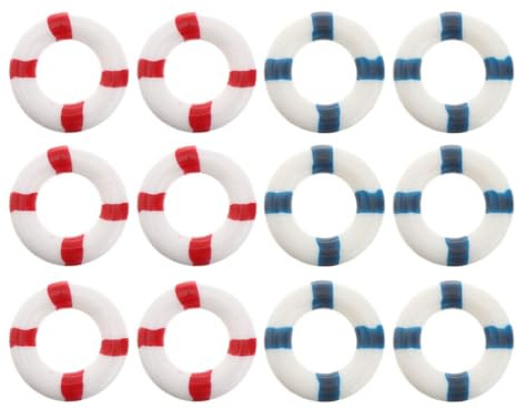 Mini Lifebuoy Figurines 12pcs Mini Swimming Ring Nautical Life Ring Miniature Swim Ring Nautical Lifebuoy Wall Decorations Aquarium Fish Tank Decoration Nautical Life Ring