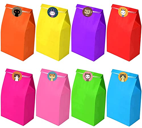 wohot 40 Bunte Geschenktüten mit 66 Aufkleber,Papiertüten für Kindergeburtstag,Geschenken, Geburtstag, Hochzeit, Feiern