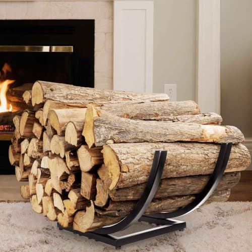 Lifyzoon Curved Firewood Rack Firewood Holder: 30 Inch Firewood Rack Outdoor Indoor - Heavy Duty Logs Holder Fireplace Metal Wood Storage Organizer for Backyard Patio Fire Pit