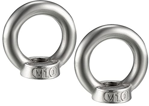 M METERXITY 2 Stk Ring Hebe Ösen Muttern - Kronleuchter Zaun Edelstahl Innen Gewinde Ösen Muttern Maschinen Anwenden auf Hebe Ösen Bolzen (M10 Silber)