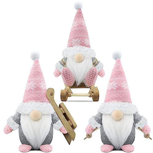 Gehydy Gnomi Natalizi Set di 3 Decorazioni Natalizie Gnomi Natale Gnomo Natalizio Christmas Decorations Home Decor per Casa Cucine - Rosa