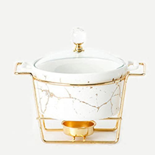 PROPFE Rundes Chafing Dish-Buffet-Set, Keramik-Marmor-Chafers und Buffetwärmer-Set mit 2 Brennstoffhaltern für Buffets/Hochzeiten/Partybankette, Weiß