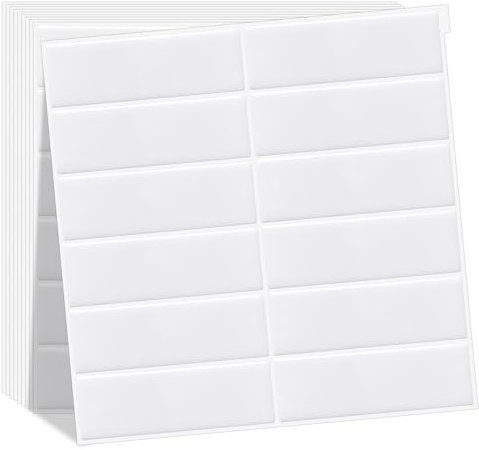 WoStick 10-Stück Weiß Fliesenaufkleber Küchenrückwand Fliesen Klebefliesen Fliesenfolie 3d Selbstklebende Küche Bad (30,5 x 30,5 cm)