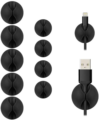 SmiLife Pinces à Câbles Noir 9 PCS, Porte-cordons, Organisateur de Câbles, Pinces de Gestion de Câbles, Pinces à Câbles Adhésives, Tailles Variées