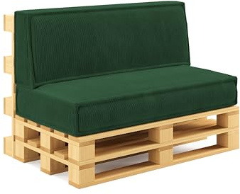 chilly pilley® Palettenkissen Palettenauflagen aus Cord für EU-Paletten - Abnehmbarer Bezug - Sitzkissen - Rückenlehnenkissen viele Farben (Dunkelgrün, 2er Set)