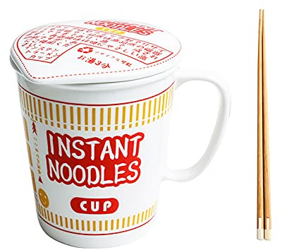 JTBDWOSK Keramikschale Instant Noodle Cup Volkskultur Schüssel Creative Student Dormitory Instant Noodle Volkskultur Schüssel Keramik Mit Deckel Suppe Volkskultur Schüssel Kochen & Essen ,Rot,12.8*16