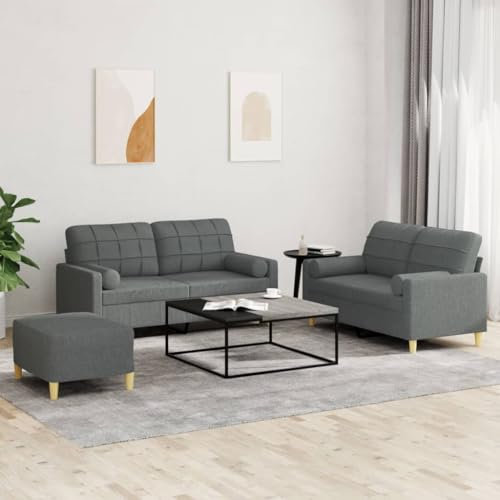 ZEYUAN 3-TLG. Sofagarnitur mit Kissen Dunkelgrau Stoff, Sofa Mit Relaxfunktion, Couchgarnitur, Wohnzimmer Sofa, Couch, Sofa Set 3201299