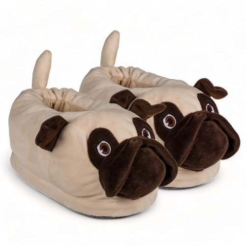MIJOMA Pantofole in peluche, super comode, antiscivolo, morbide in 100% morbido velluto, Mops, 31/32 EU