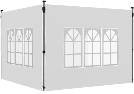 Outsunny 2er-Set Seitenteile für Pavillon 3x3/3x4 m mit Fenster, Weiß | Seitenwand, Wasserdichte Seitenwände aus Oxfordstoff, Windschutz und Sichtschutz für Partyzelt
