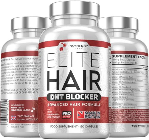 DHT Blocker Elite Hair, Hair Growth Supplement | #1 Advanced Hair Supplements for Women & Men | DHT Blocker Tablets Hair Growth Vitamins | 90 Capsules 16 Ingredients in 1